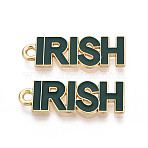 Irish Alloy Enamel Pendants, Word IRISH Charms, Golden, Dark Green, 23x8x1.5mm, Hole: 1.6mm(ENAM-T023-02B)