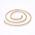 304 Stainless Steel Box Chain Necklaces, with Lobster Claw Clasps, Golden, 19.7 inch(50cm), 4mm(NJEW-F227-09G-12)