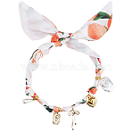 304 Stainless Steel & Enamel & ABS Plastic Pearl & Brass Pendant Necklaces, Polyester Scarf Necklaces, Heart with Bowknot & Teardrop, Golden, 25.20 inch(64cm)(NJEW-HS00026)