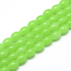 Baking Paint Glass Beads Strands, Oval, Imitation Jade, Lime Green, 8~8.5x6~6.5mm, Hole: 1.5mm, about 96pcs/strand, 32.2 inch(X-DGLA-S115-8x6mm-Y09)