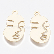 Brass Pendants, Face, Nickel Free, Real 18K Gold Plated, 20x11x0.5mm, Hole: 1.2mm(X-KK-Q750-008G)