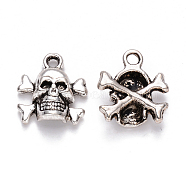 Tibetan Style Alloy Charms, Skull, Cadmium Free & Lead Free, Antique Silver, 14.5x13x4.5mm, Hole: 1.6mm, about 750pcs/1000g(TIBEP-S319-063AS-RS)