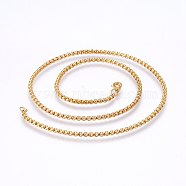 304 Stainless Steel Box Chain Necklaces, with Lobster Claw Clasps, Golden, 19.7 inch(50cm), 4mm(NJEW-F227-09G-12)