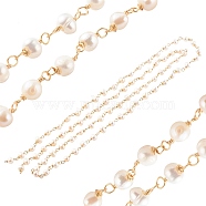 1 Strand Handmade Cultured Freshwater Pearl Beaded Chains, with Copper Wire, Soldered, Real 18K Gold Plated, 6~10x7~9x4~7mm, about 3.28Feet/strand(1m/strand)(AJEW-SZ0002-07)