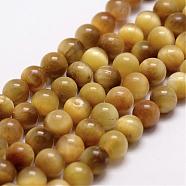 Natural Tiger Eye Bead Strands, Dyed & Heated, Round, Gold, 6mm, Hole: 1mm, about 61pcs/strand, 14.9 inch~15.1 inch(G-D840-54-6mm-03)