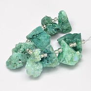 Dyed Nuggets Natural Electroplated Quartz Crystal Beads Strands, AB Color, Sea Green, 15~20x20~25mm, Hole: 1mm, about 7~8pcs/strand, 5 inch(G-A142-08B)