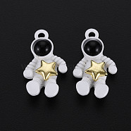Spray Painted Alloy Pendants, Rack Plating, Cadmium Free & Lead Free, Light Gold, Spaceman with Star, White, 26x15x6mm, Hole: 2mm(PALLOY-Q433-041-RS)