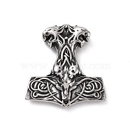 304 Stainless Steel Pendants, Thor's Hammer, Antique Silver, 46x42x8mm, Hole: 4mm(STAS-J039-09AS)