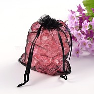 Organza Gift Bags, with Drawstring, Rectangle, Black, 12x10cm(X-OP016)