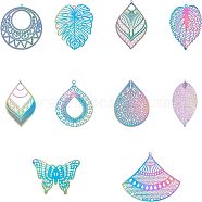 201 Stainless Steel Filigree Big Pendants, Etched Metal Embellishments, Mixed Shapes, Rainbow Color, 82x82x27mm, 100pcs/set(STAS-UN0003-11)