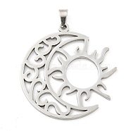 Non-Tarnish 304 Stainless Steel Pendants, Laser Cut, Moon with Sun Charm, Stainless Steel Color, 35x33x1.5mm, Hole: 6x3mm(STAS-Z076-19P)