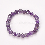Natural Amethyst Beaded Stretch Bracelets, Round, 2-1/8 inch(55mm), Bead: 8~9mm(BJEW-Q692-56-8mm)