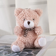 Cute Plush PP Cotton Bear Doll Pendant Decorations, with Alloy Findings, for Keychain Bag Hanging Decoration, Pale Violet Red, 10cm(PW-WG35616-03)