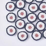 Glass Seed Beads Cabochons, Cluster Beads, with Non-Woven Fabric, Flat Round, White, 17~18x3.5~4mm(FIND-S321-03B)