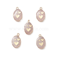 Natural Rose Quartz Pendants, Oval Charms with Golden Brass Edge, 22x13x3~5.5mm, Hole: 1.8mm(G-K333-01H)