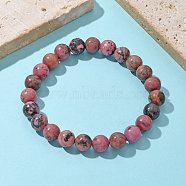 Natural Rhodonite Beads Stretch Bracelets, Round, 2 inch~2-1/8 inch(5.2~5.5cm), Beads: 8~9mm(BJEW-F380-01-B16)