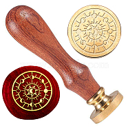 Wax Seal Stamp Set, Golden Tone Sealing Wax Stamp Solid Brass Head, with Retro Wood Handle, for Envelopes Invitations, Gift Card, Moon, 83x22mm, Stamps: 25x14.5mm(AJEW-WH0208-1013)