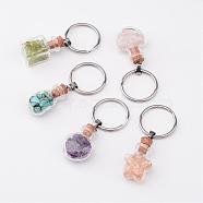 Mixed Shapes Glass Bottle with Gemstone inside Keychain, with Stainless Steel Findings, 59~62mm(KEYC-JKC00070)