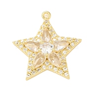Brass Micro Pave Cubic Zirconia Charms, with Glass, Star Charm, Real 18K Gold Plated, 20.5x19.5x4.5mm, Hole: 1.2mm(KK-P228-44G)