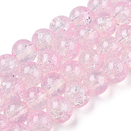 Transparent Crackle Baking Painted Glass Beads Strands, Imitation Opalite, Round, Pink, 8.5x7.5mm, Hole: 1.5mm, about 107~109pcs/strand, 30.71 inch~31.30 inch(78~79.5cm)(DGLA-T003-01A-14)