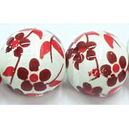 Famille Rose Porcelain Beads, Round, Red, 8mm, Hole: 2~2.5mm(PORC-M531-2)