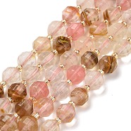 Tigerskin Glass Beads Strands, with Seed Beads, Faceted Bicone Barrel Drum, 8x7.5mm, Hole: 1mm, about 36pcs/strand, 14.61''(37.1cm)(G-I338-02)