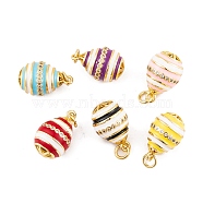 Brass Micro Pave Cubic Zirconia Pendants, with Enamel and Jump Ring, Real 18K Gold Plated, Egg Charms, Mixed Color, 21x13mm, Hole: 4mm(KK-E112-10G)