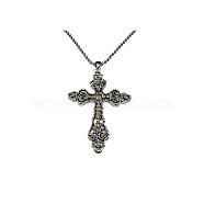 Cross Zinc Alloy Pendant Necklace, with Rhinestone, Light Topaz, 27.56 inch(70cm)(NF8765-10)