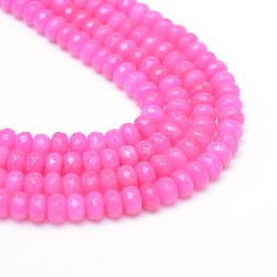 Natural White Jade Bead Strands, Dyed, Faceted, Rondelle, Magenta, 4~5x3mm, Hole: 0.5mm, about 115~120pcs/strand, 13.39~13.98 inch(34~35.5cm)(X-G-R343-2x4-08)