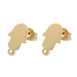 Ion Plating(IP) 304 Stainless Steel Stud Earring Findings, Palm, Golden, 12.5x8mm, Hole: 1.2mm, Pin: 0.7x11mm(STAS-I206-68G)