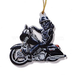 Opaque One-sided Printed Acrylic Big Pendants, for Halloween, Skeleton with Motorcycle, Black, 510x2mm, Hole: 5mm(MACR-D062-02C)