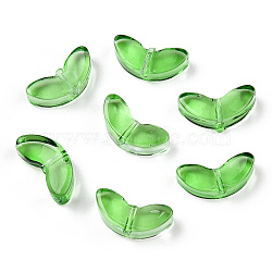 Spray Painted Transparent Glass Beads, Leaf, Lime Green, 6.5x14x4.5mm, Hole: 1mm(X-GLAA-T022-27A)