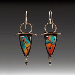 Alloy Enamel Dangle Earrings, with Glass, Antique Silver, Triangle, 50mm(FS-WG6E131-10)