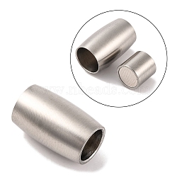 Tarnish Resistant Matte 304 Stainless Steel Magnetic Clasps with Glue-in Ends, Barrel, Stainless Steel Color, 14x9mm, Hole: 6mm(STAS-K007-18)