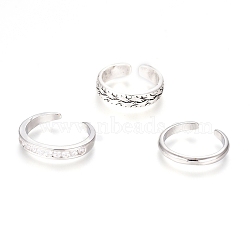 Brass Cuff Toe Rings, Stackable Rings, with Cubic Zirconia, Mixed Style, Platinum, 13.8~14.2mm, 3pcs/set(RJEW-G100-16P)