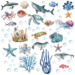 PVC Wall Stickers Set, Rectangle, for Home Living Room Bedroom Decoration, Marine Animal, 200x290mm, 4 sheets/set(DIY-WH0268-031)