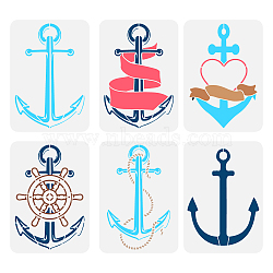 6Pcs 6 Styles PET Hollow Out Drawing Painting Stencils, for DIY Scrapbook, Photo Album, Universe Pattern, Anchor & Helm, 297x210mm, 1pc/style(DIY-WH0394-0291)