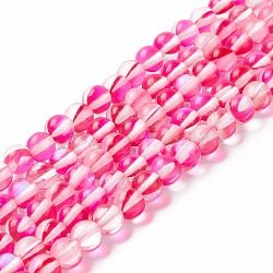 Synthetic Moonstone Beads Strands, Round, Deep Pink, 6mm, Hole: 0.8mm, about 63pcs/strand, 14.57''~15.55''(37~39.5cm)(G-E573-02A-09)