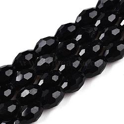 Opaque Solid Color Imitation Jade Glass Beads Strands, Faceted, Oval, Black, 8x5.5mm, Hole: 1mm, about 70pcs/strand, 22.2~22.64''(55.5~57.5cm)(EGLA-A037-P6x8mm-D04)