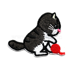 Computerized Embroidery Cloth Iron on/Sew on Patches, Costume Accessories, Appliques, Cat Shape, Black, 41x53mm(DIY-I013-10)