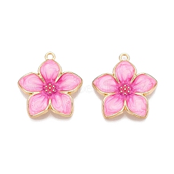 Rack Plating Alloy Enamel Pendants, Cadmium Free & Nickel Free & Lead Free, Light Gold, Flower Charm, Pearl Pink, 27.5x25x3.5mm, Hole: 2mm(ENAM-N056-365KCG-02)