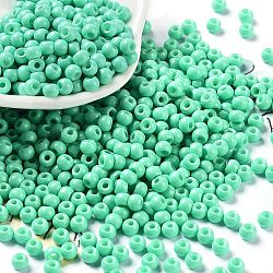Baking Paint Glass Seed Beads, Round, Medium Spring Green, 4x3mm, Hole: 1.2mm, about 7650pcs/pound(SEED-H002-I-A509)