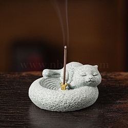 Porcelain Incense Burners, Chinese Zodiac Incense Holders, Home Office Teahouse Zen Buddhist Supplies, Cat Shape, 62x64x36mm(PW-WG282A5-13)