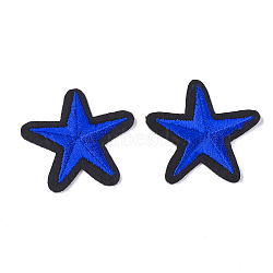 Computerized Embroidery Cloth Iron On Patches, Costume Accessories, Appliques, Star, Blue, 35x39x1.5mm(FIND-T030-030A)