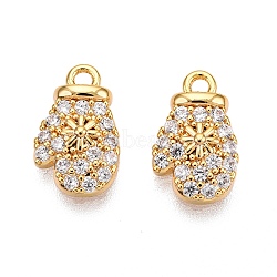 Christmas Theme Brass Micro Pave Clear Cubic Zirconia Charms, Glove with Snowflake, Real 18K Gold Plated, 11x7x2.5mm, Hole: 1mm(KK-T073-12G)