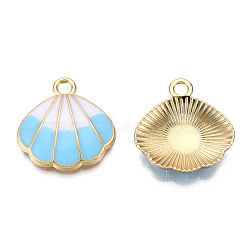 Alloy Pendants, with Enamel, Shell Shape, Light Gold, Light Sky Blue, 18x17x3mm, Hole: 1.8mm(ENAM-S119-031B)