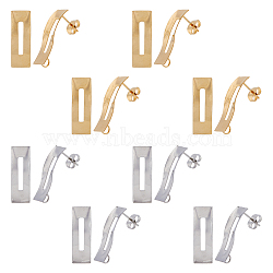 20Pcs 2 Colors 304 Stainless Steel Stud Earring Findings, with Vertical Loops and Ear Nuts/Earring Backs, Twist Rectangle, Golden & Stainless Steel Color, 24.5x8mm, Hole: 2.5mm, Pin: 0.7mm, 10Pcs/color(STAS-DC0014-83)