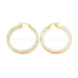 304 Stainless Steel Hoop Earrings, with Polymer Clay Rhinestones, Flat Ring Shape, Golden, 42x39x2.7mm, Pin: 0.7mm(EJEW-C501-19G-D)