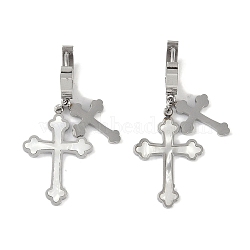 Cross 304 Stainless Steel Shell Stud Earrings, Dangle Earrings for Women, Stainless Steel Color, 42x18mm(EJEW-L283-022P)