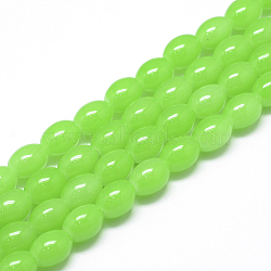 Baking Painted Glass Beads Strands, Oval, Imitation Jade, Lime Green, 8~8.5x6~6.5mm, Hole: 1.5mm, about 96pcs/strand, 32.2 inch(X-DGLA-S115-8x6mm-Y09)